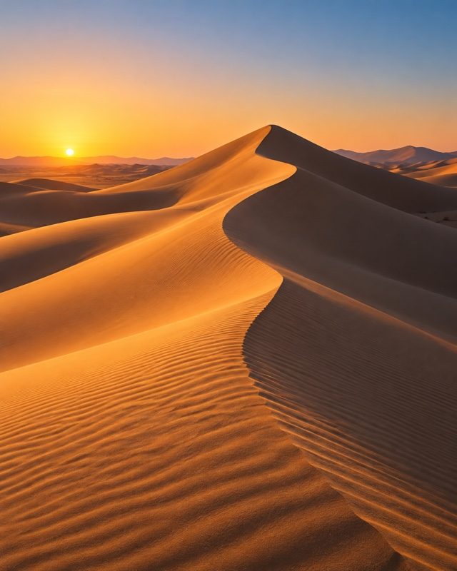 Example of the Desert dunes look: sharp-ridged sand dunes at sunset