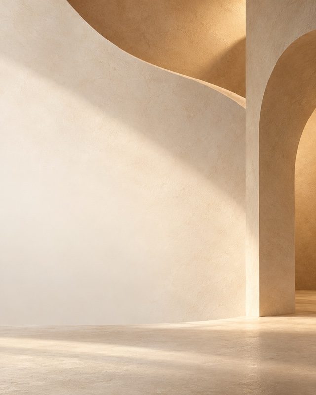 Example of the Campaign backdrop look: an empty cream wall with a soft curved arch and open space for a message